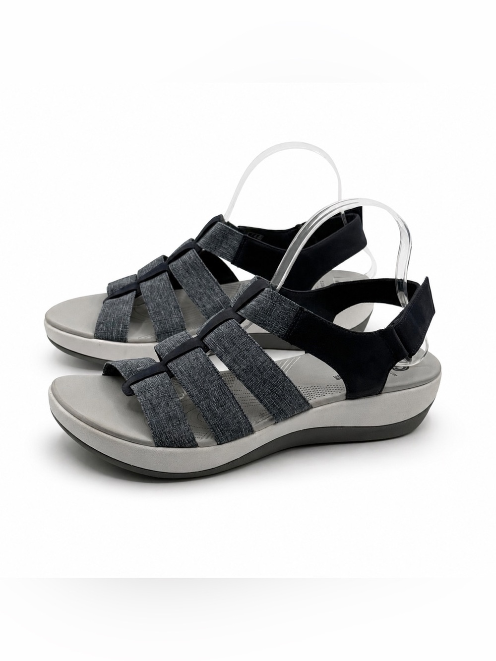 Clarks Cloudsteppers Arla Shaylie Sandals Navy Blue Comfort Slingback Wedge - Picture 4 of 16